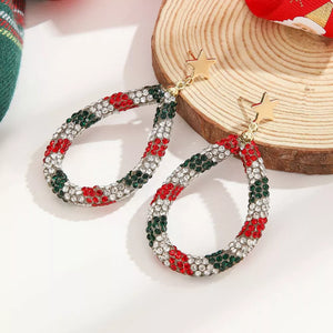 dark green earrings featuring rhinestone embellishment and color-block