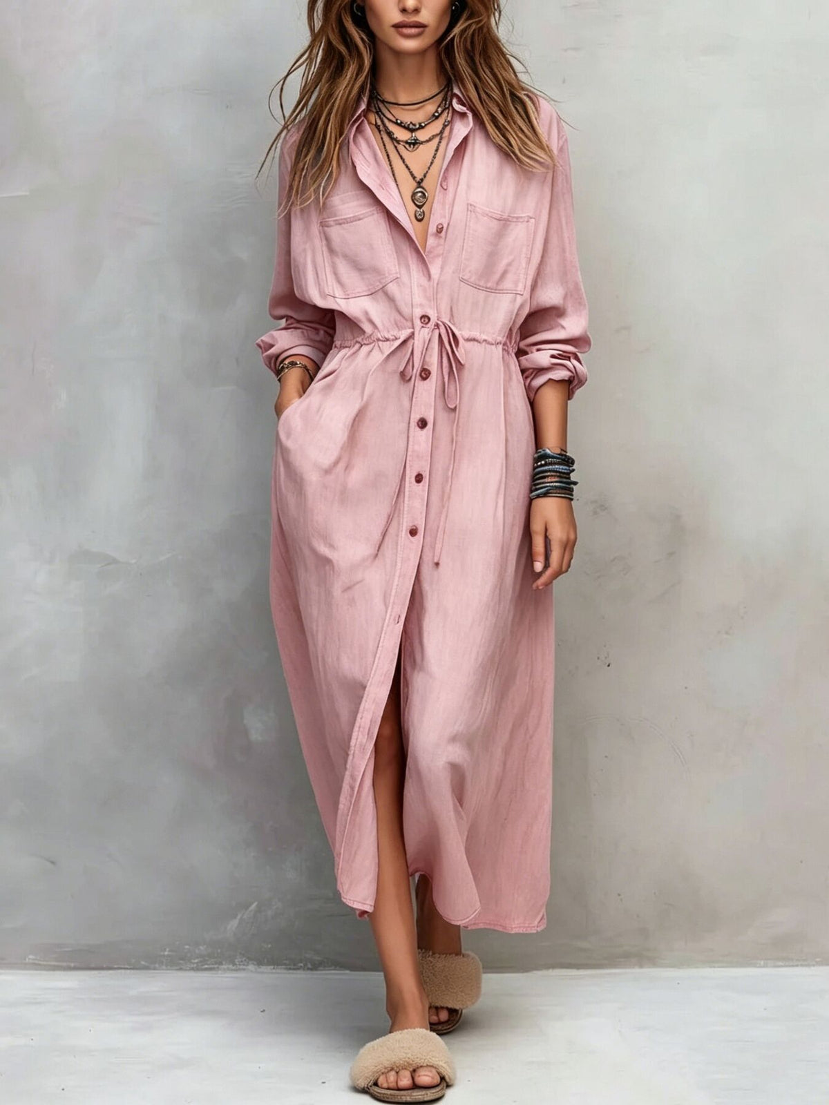 shirt dress in Dusty Pink