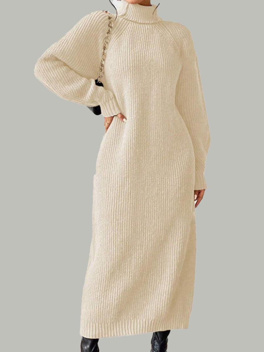 Apricot sweater dress featuring ribbed and ribbed