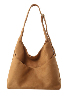 Solid Color Shoulder Bag in camel with exterior slip pocket