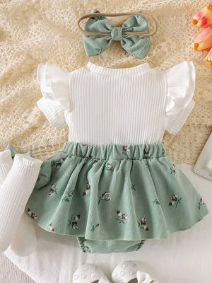 Blue with Children's Ribbed Knit Dress Set in Blue