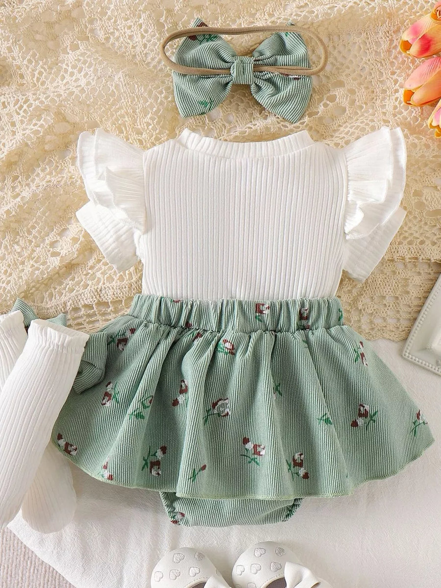 Blue with Children's Ribbed Knit Dress Set in Blue