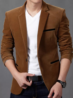 Dark Blue Men's Plus Size Slim Fit Velvet Blazer