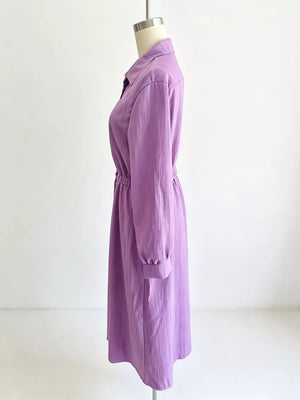 Sky Blue Textured Button Front Long Sleeve Maxi Dress Plus Size