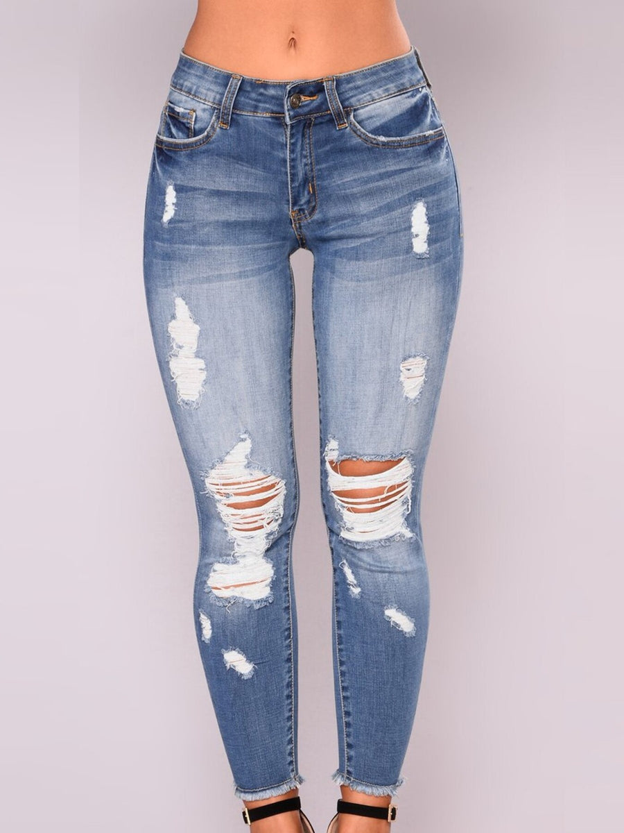 skinny jeans in Light Gray with distressed and ankle-length