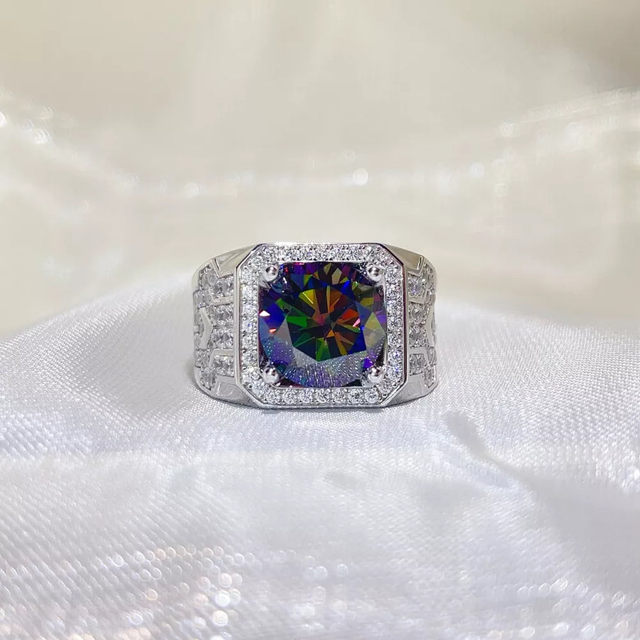 5 Carat Sterling Silver Geometric Solitaire Moissanite Ring in this colorway