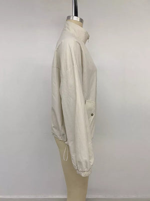 Zip-up Dropped Shoulder Jacket in Apricot with drawstring