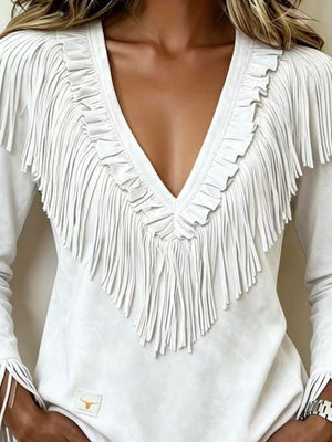 Black regular blouse with deep v-neck