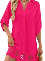 Peacock Blue shirt dress featuring eyelet and floral eyelet