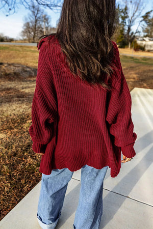 100% acrylic Care instructions: Machine wash cold cardigan in Burgundy with oversized silhouette