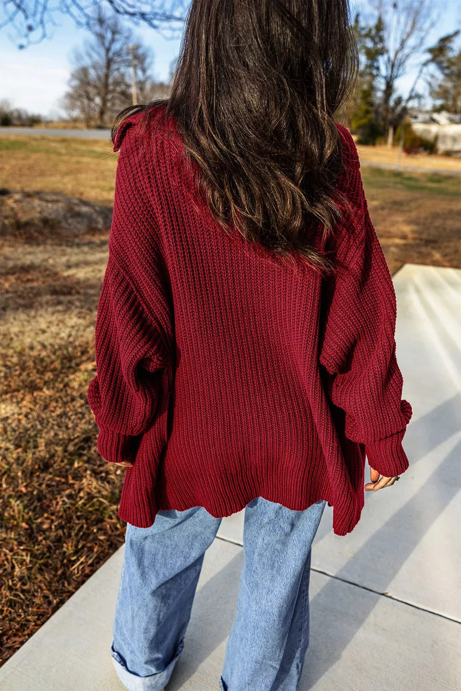 100% acrylic Care instructions: Machine wash cold cardigan in Burgundy with oversized silhouette