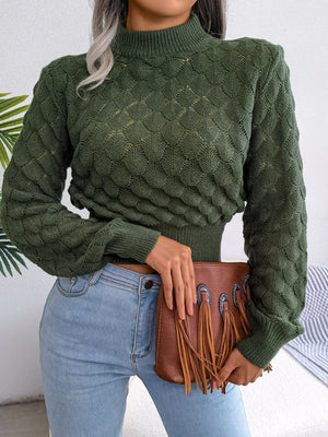 Mock Neck Textured Cropped Sweater in Gray