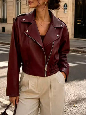 Caramel moto jacket with lined and long sleeve