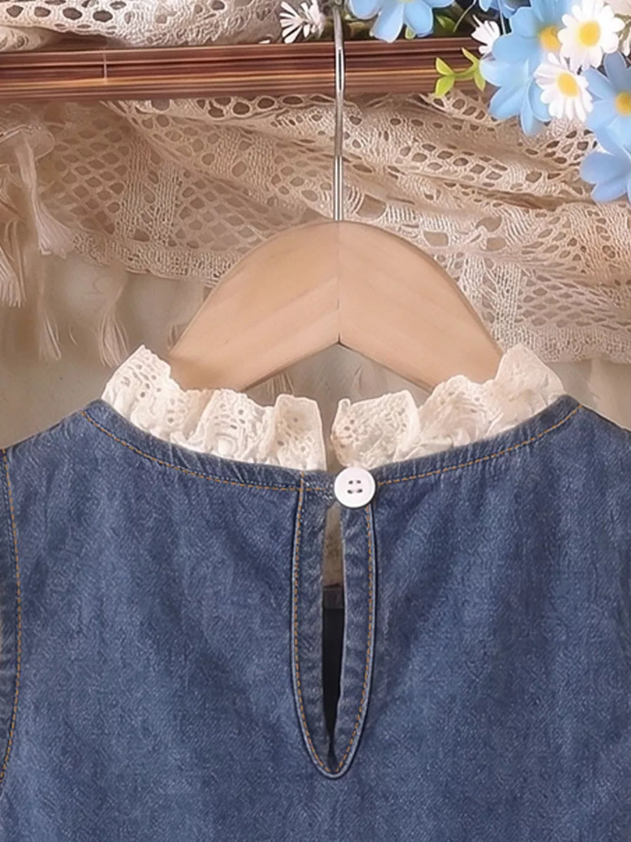 Children's Denim Cherry Applique Dress option 5
