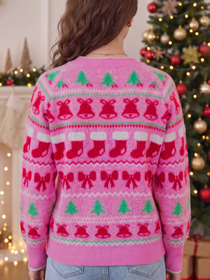 red pullover sweater featuring stretch and graphic