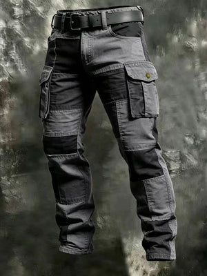 cargo pants in Navy with color-block and belted