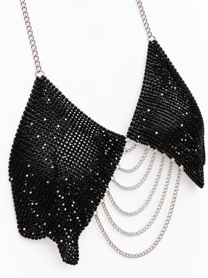 halter top in Black with chainmail and cropped