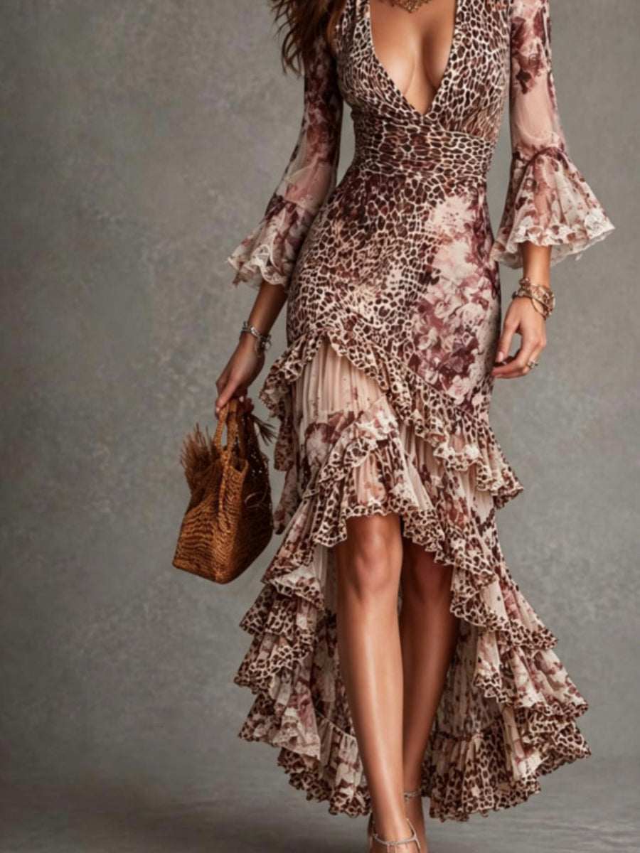 100% polyester Care instructions: Machine wash cold maxi dress in dark brown with flared silhouette