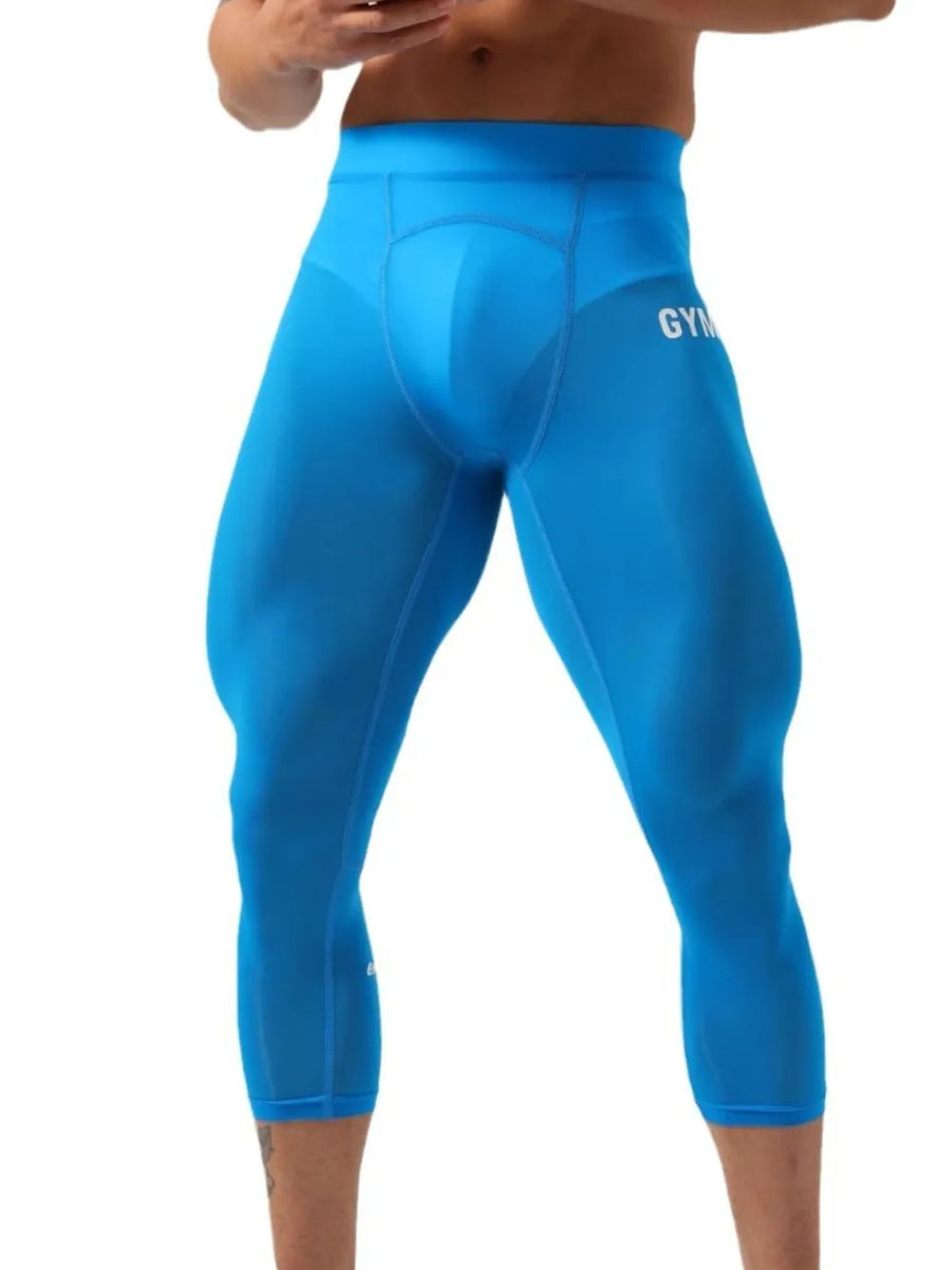 Sky blue compression capri leggings with white logo detail