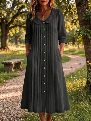 Peter Pan Collar Button Down Dress Plus Size in White