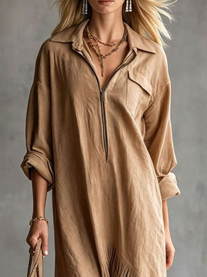 Camel relaxed midi dress with collared