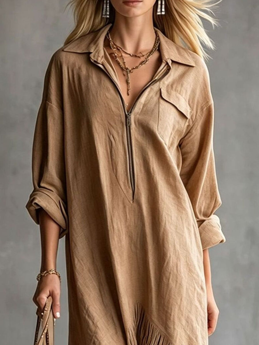 Camel relaxed midi dress with collared