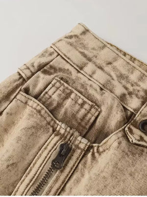 Khaki with Men's Distressed Wide-leg Jeans Plus Size
