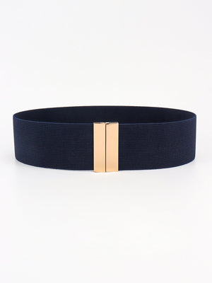 Dark Navy wide elastic belt with a gold rectangular clasp.