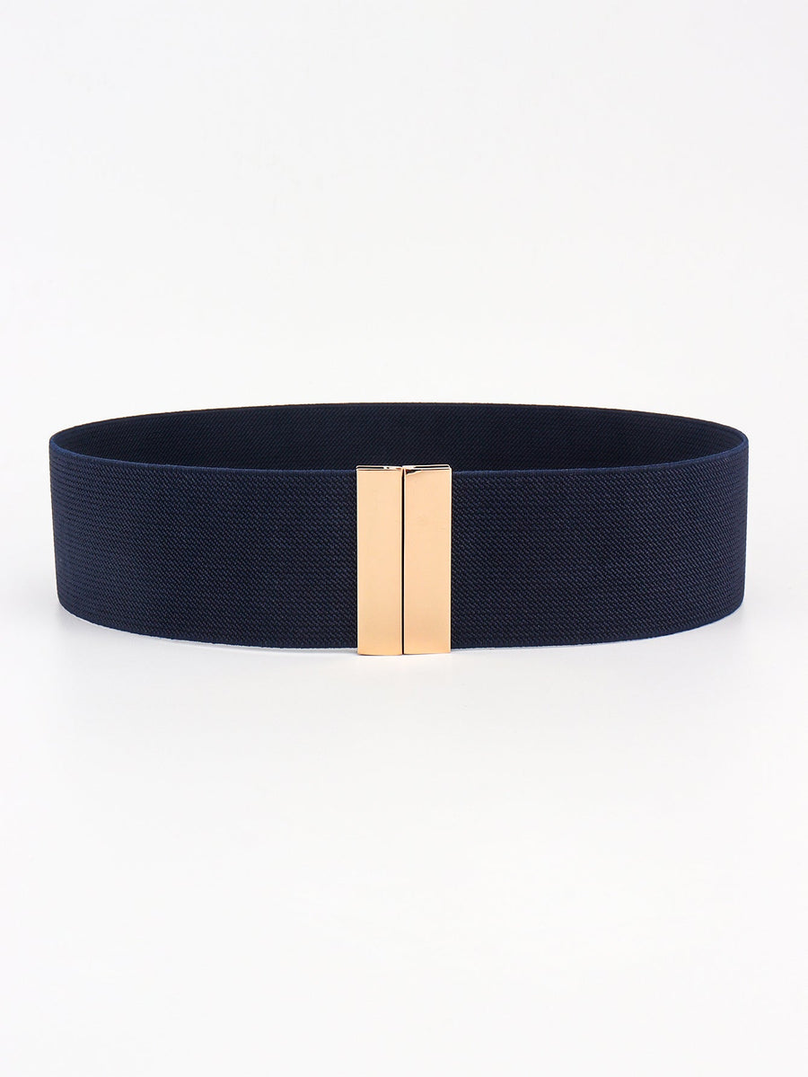 Dark Navy wide elastic belt with a gold rectangular clasp.