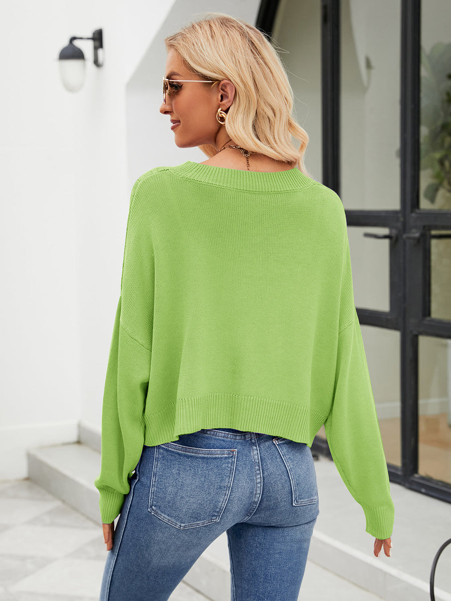 Lime cropped V-neck knit cardigan with button front detail
