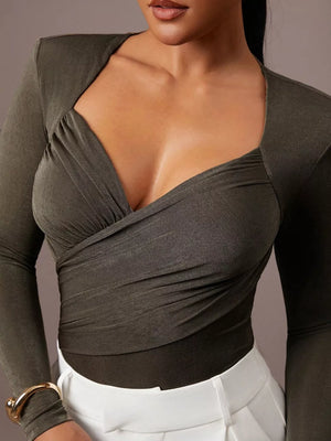 Army Green bodysuit with full-length and pullover