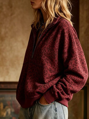 sweatshirt in tan with leopard and zipper