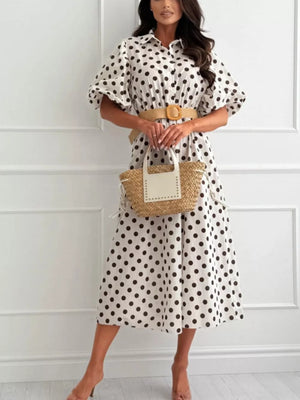 Beige midi dress with midi and button-front
