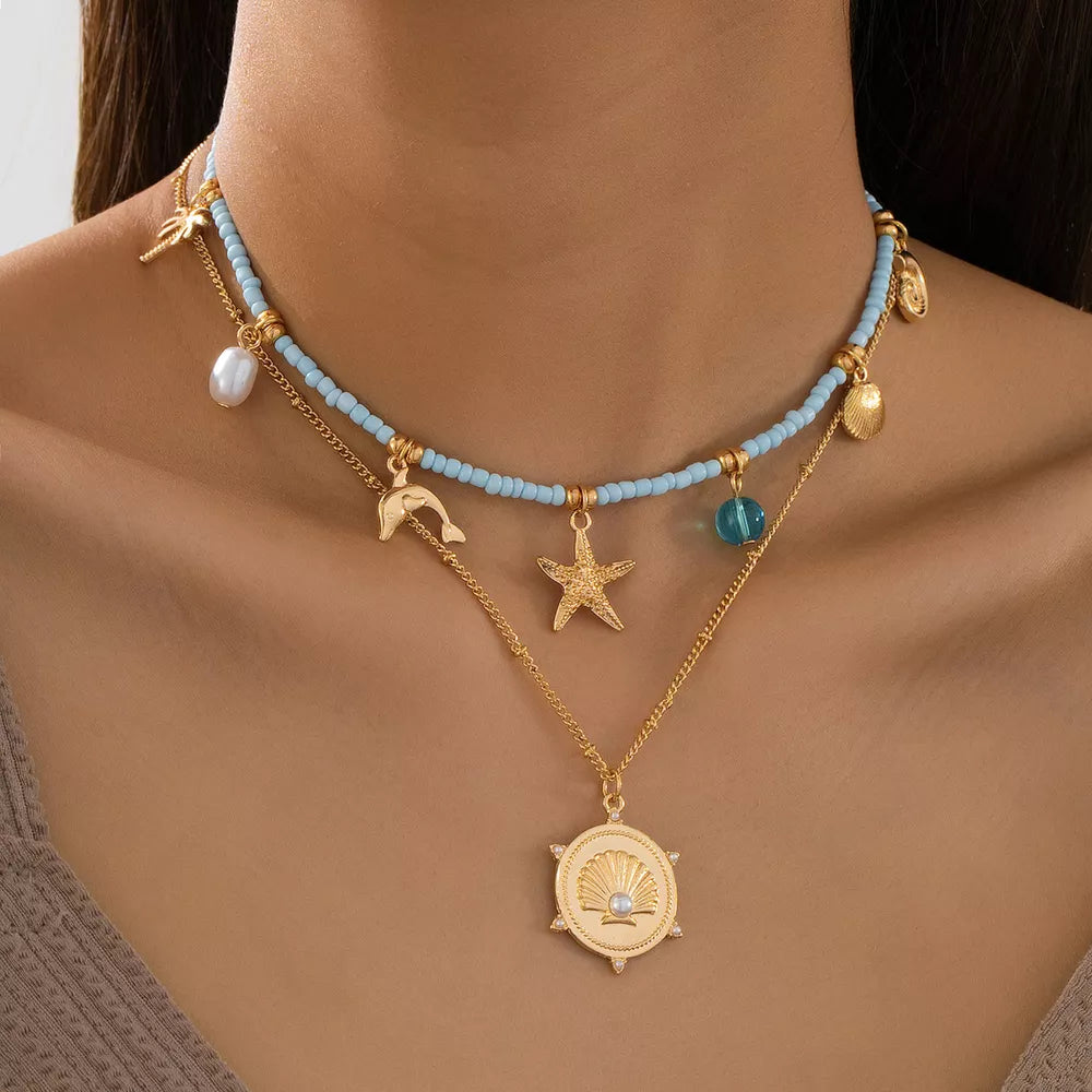 necklace in light blue featuring layered and layered fit