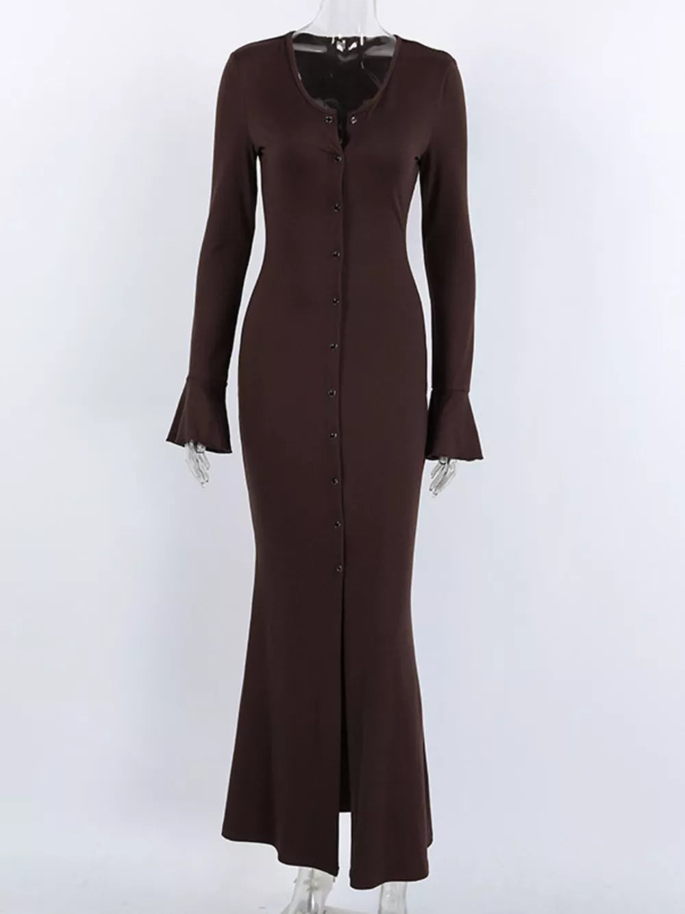 modern bodycon dress in dark brown with scoop neck