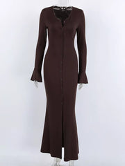 modern bodycon dress in dark brown with scoop neck