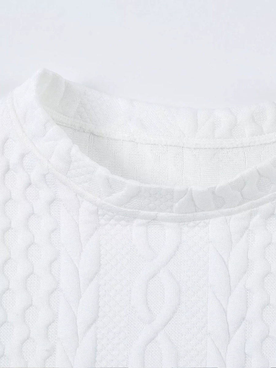 Textured Knit Crewneck Sweatshirt in White, view 11