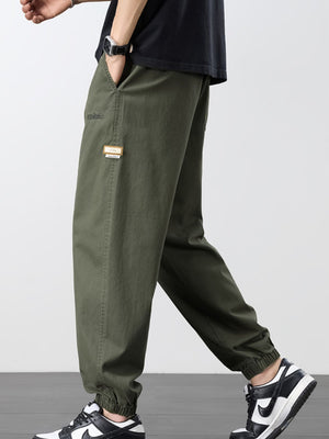 joggers in khaki with drawstring and full-length
