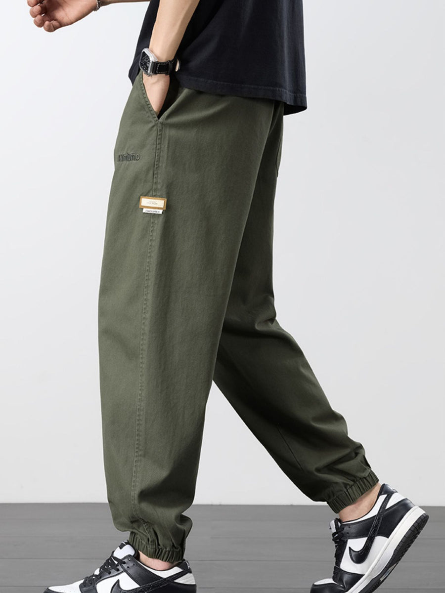 joggers in khaki with drawstring and full-length