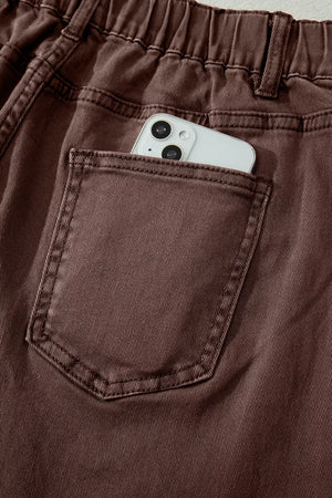 Solid Color Square Patch Pocket Barrel Jeans option 15