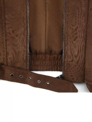 Asymmetrical Zipper Moto Jacket With Belt option 7
