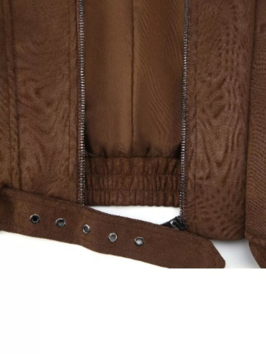 Asymmetrical Zipper Moto Jacket With Belt option 7