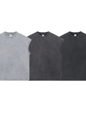 Acid wash boxy muscle tees in gray and charcoal.