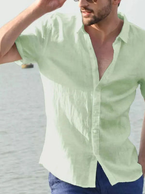 Light Green Linen Resort Shirt, short sleeve, buttoned, relaxed fit