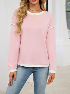Contrast Trim Long Sleeve Sweatshirt in Black, view 18