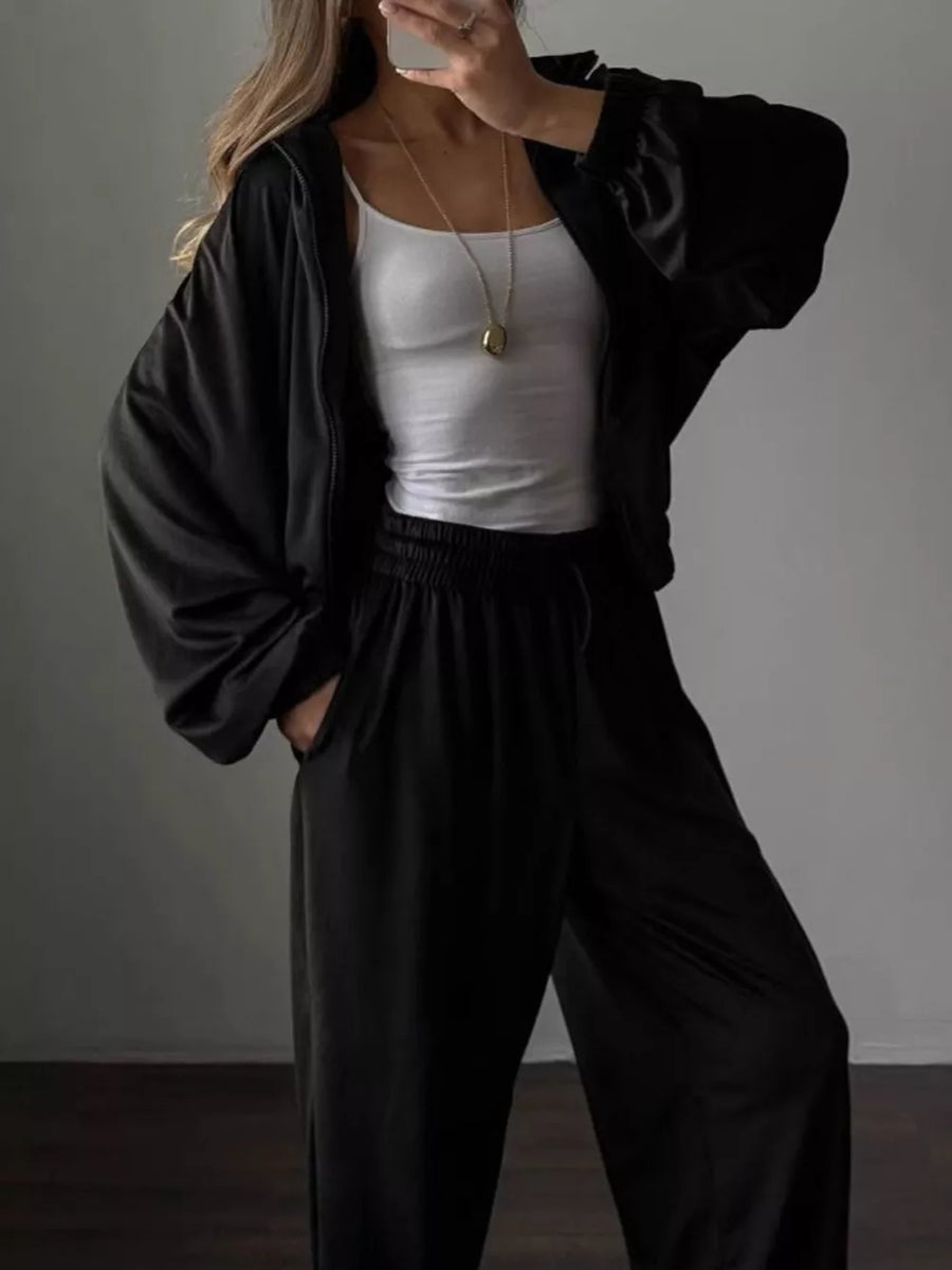 athleisure lounge set in Khaki Color with hooded