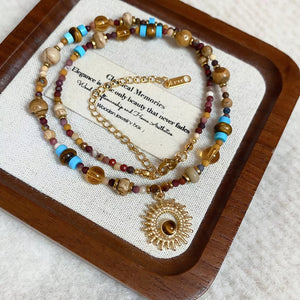 necklace featuring motif in gold with 18K Gold-Plated, Natural stone, Titanium Steel, Beads Care instructions: Avoid w