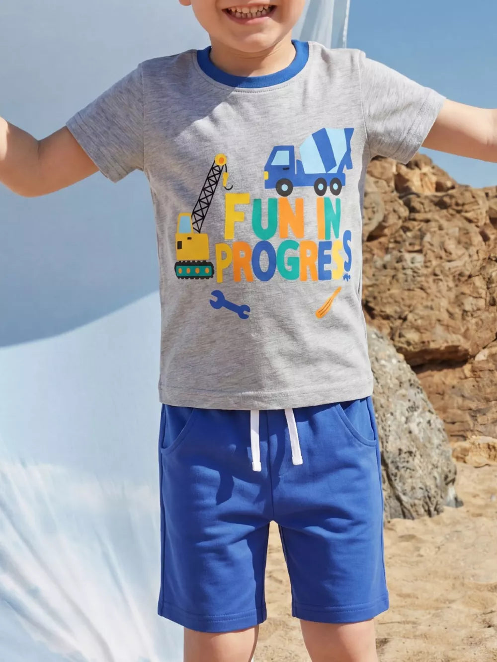 Children's Construction Vehicle Tee And Shorts Set