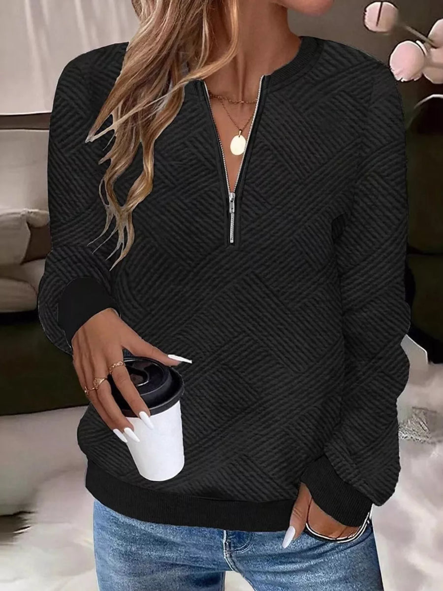 White Textured Quarter-zip Sweatshirt