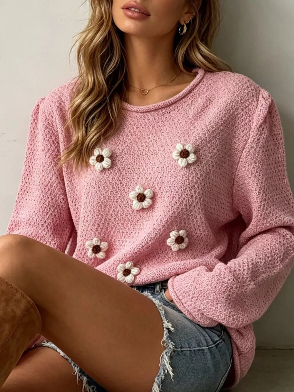 Sky Blue pullover sweater with pullover and floral